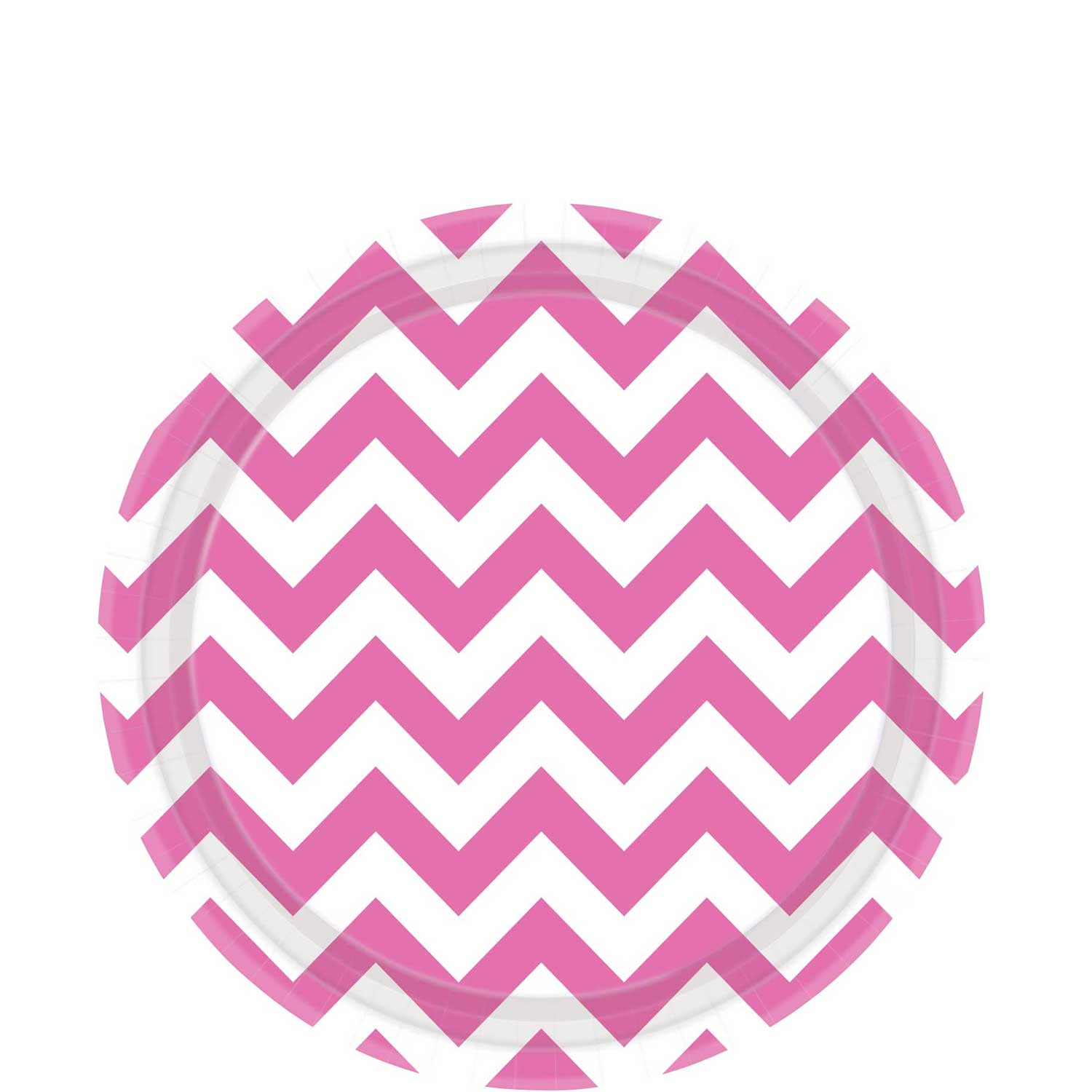 Bright Pink Chevron Round Paper Plates 9in 8pcs Printed Tableware - Party Centre - Party Centre