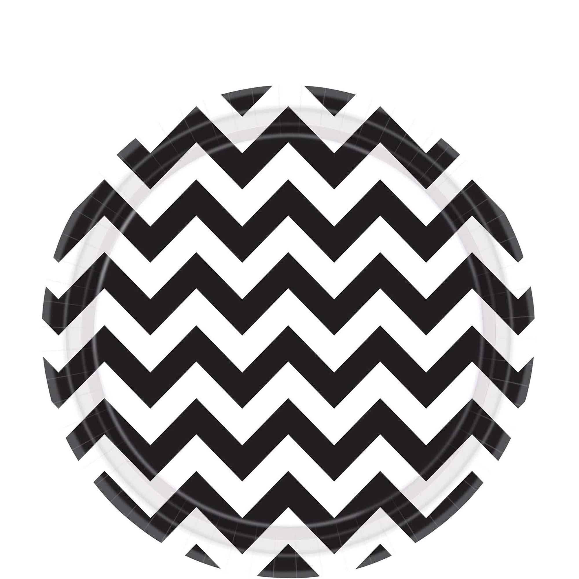 Jet Black Chevron Round Party Paper Plates 9in 8pcs Printed Tableware - Party Centre - Party Centre