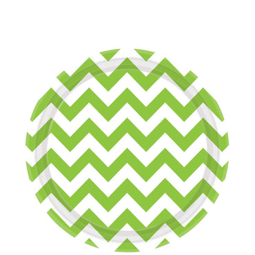 Kiwi Green Chevron Round Party Paper Plates 9in 8pcs Printed Tableware - Party Centre - Party Centre