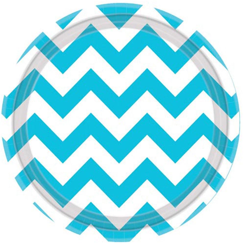 Caribbean Blue Chevron Round Paper Plates 9in 8pcs Printed Tableware - Party Centre - Party Centre
