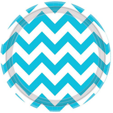 Caribbean Blue Chevron Round Paper Plates 9in 8pcs Printed Tableware - Party Centre - Party Centre