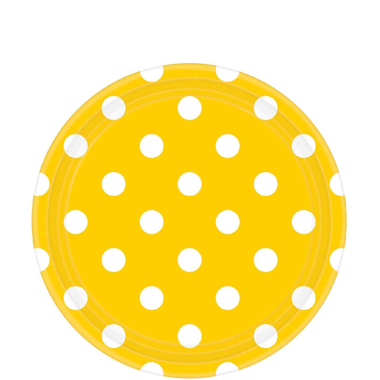 Yellow Sunshine Dots Round Party Paper Plates 9in 8pcs Printed Tableware - Party Centre - Party Centre