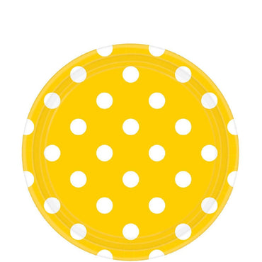 Yellow Sunshine Dots Round Party Paper Plates 9in 8pcs Printed Tableware - Party Centre - Party Centre