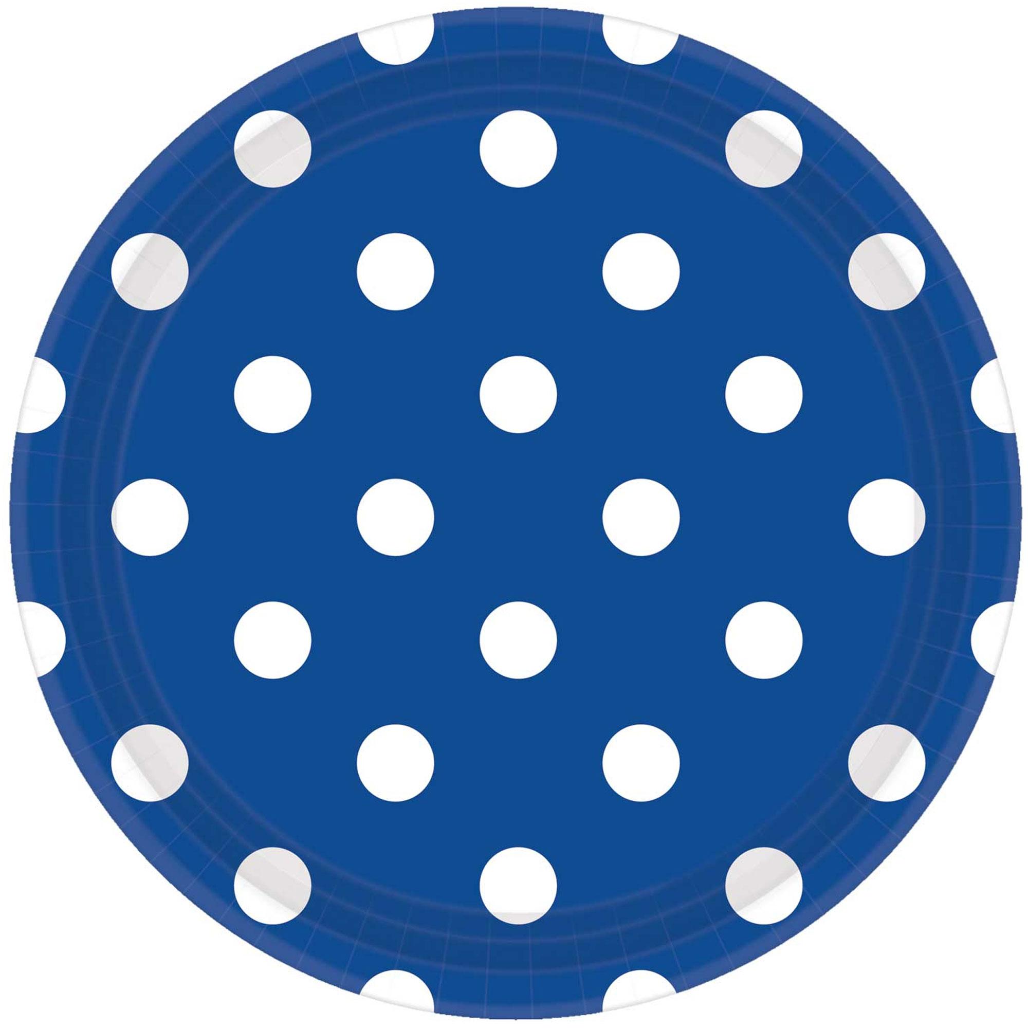 Bright Royal Blue Dots Round Party Paper Plates 9in 8pcs Printed Tableware - Party Centre - Party Centre