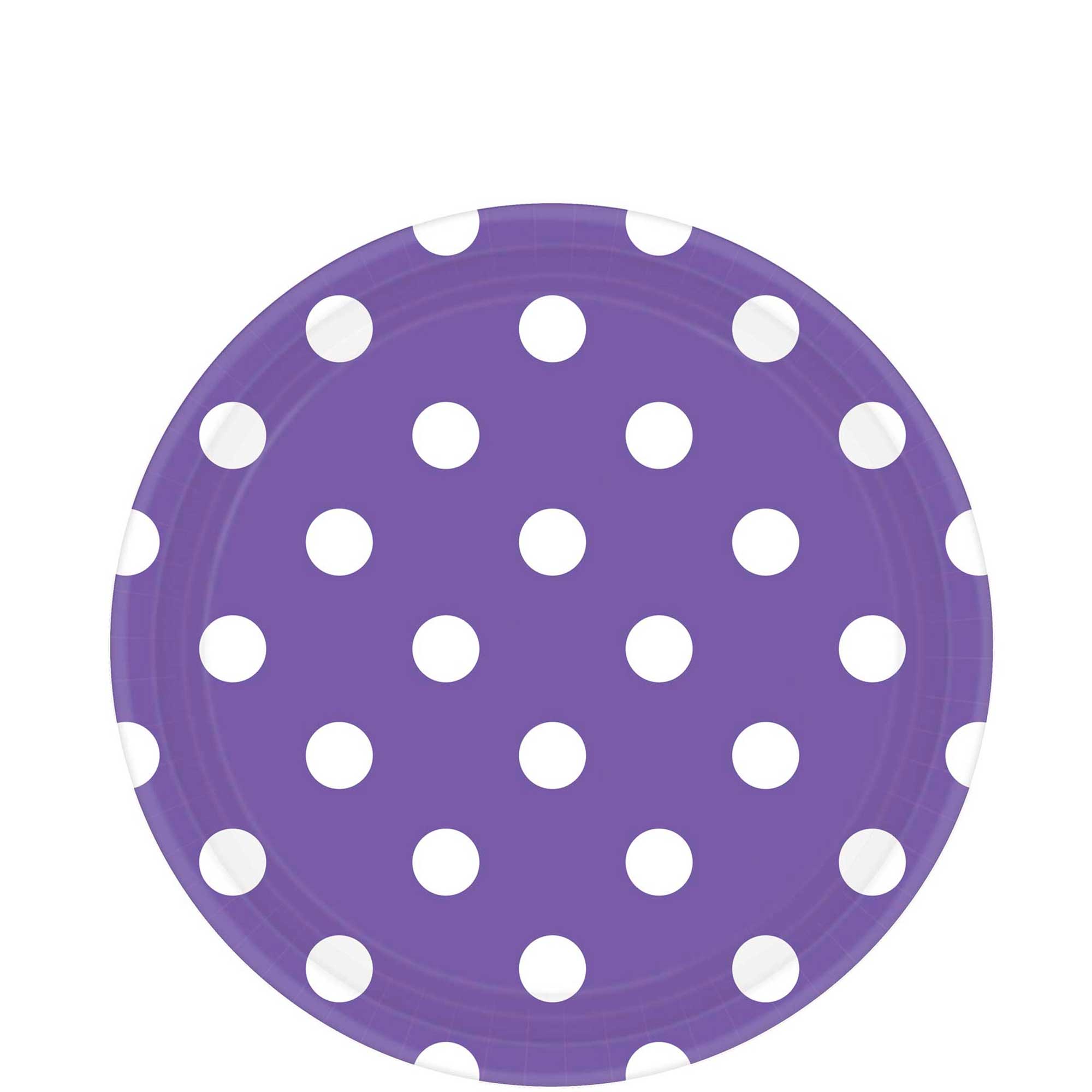 New Purple Dots Round Party Paper Plates 9in 8pcs Printed Tableware - Party Centre - Party Centre