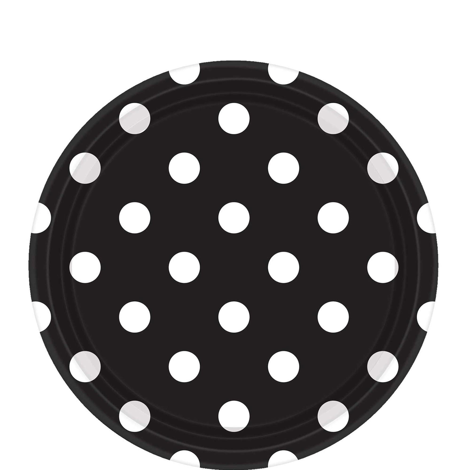 Jet Black Dots Paper Plates 9in, 8pcs Printed Tableware - Party Centre - Party Centre