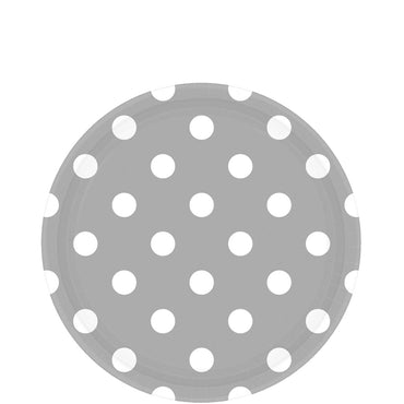 Silver Dots Round Party Paper Plates 9in 8pcs Printed Tableware - Party Centre - Party Centre