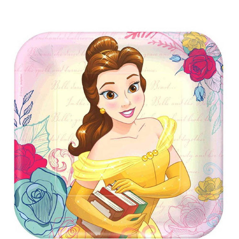 Beauty And The Beast Square Plates 9in, 8pcs Printed Tableware - Party Centre