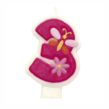 Pink Flower Number 3 Candle Party Accessories - Party Centre - Party Centre