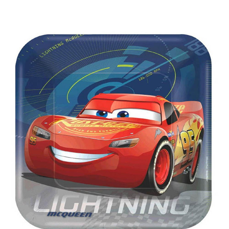 Cars 3 Square Paper Plates 9in, 8pcs Printed Tableware - Party Centre