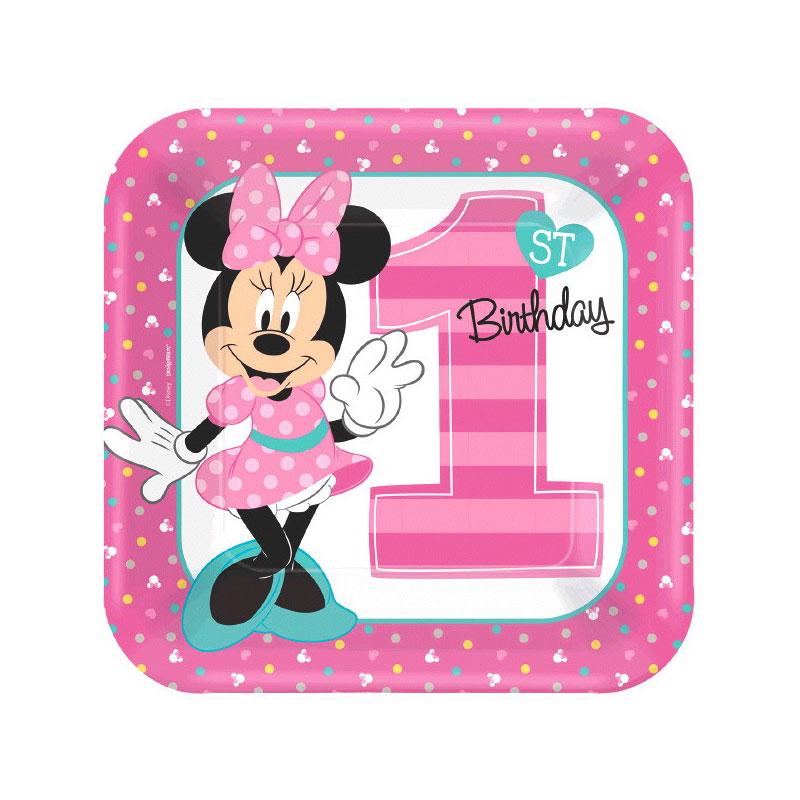 Minnie's Fun To Be One Square Paper Plates 9in, 8pcs Printed Tableware - Party Centre - Party Centre