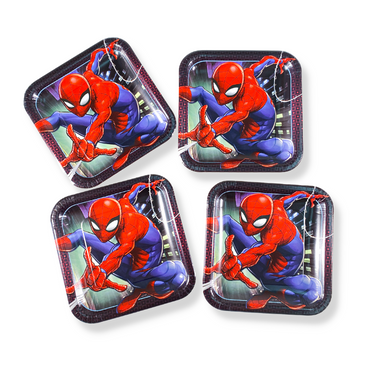 Spider-Man Webbed Square Paper Plates 9in, 8pcs - Party Centre