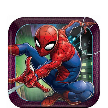 Spider-Man Webbed Square Paper Plates 9in, 8pcs Printed Tableware - Party Centre - Party Centre