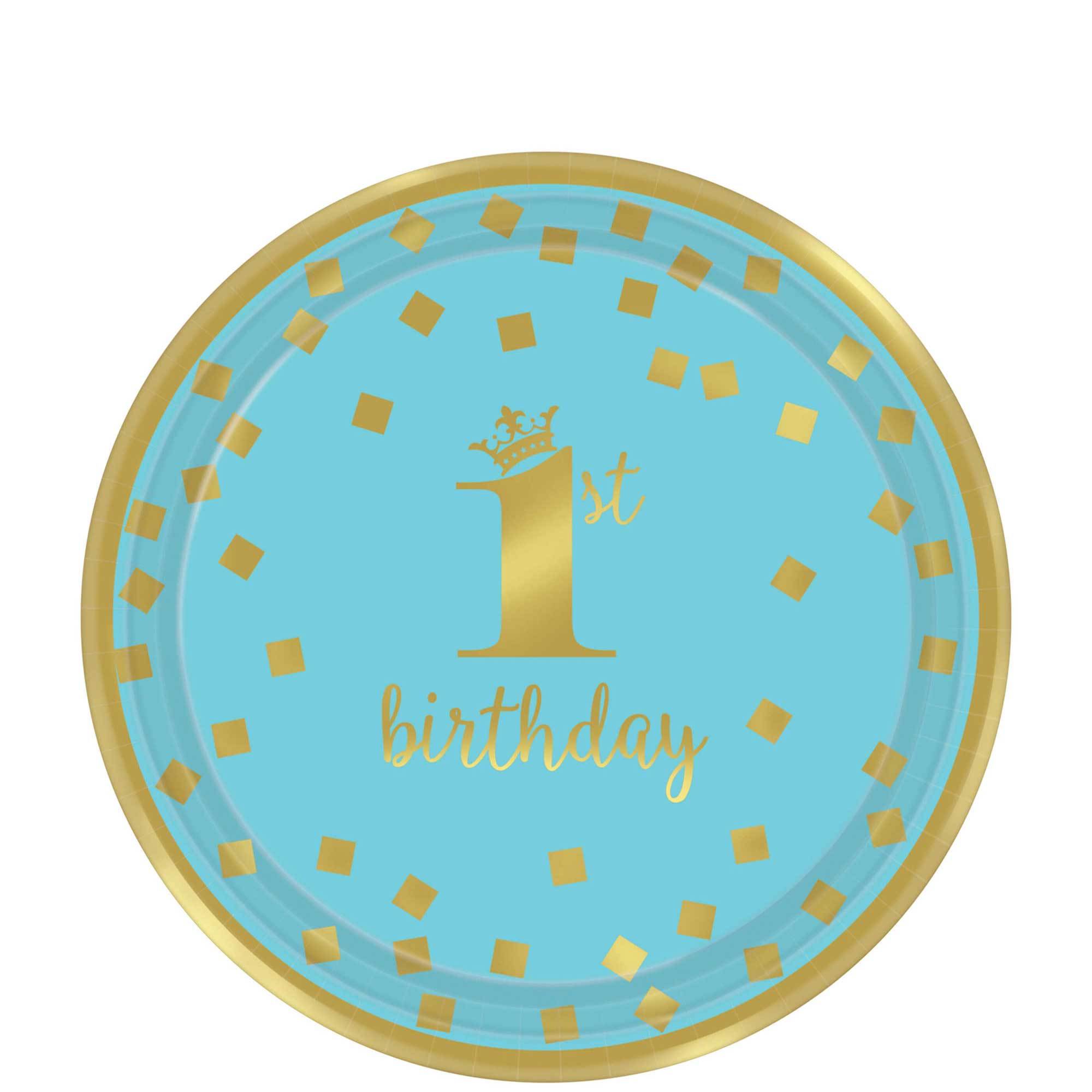 1st Birthday Boy - Gold Metallic Paper Plates 9in, 8pcs Printed Tableware - Party Centre - Party Centre