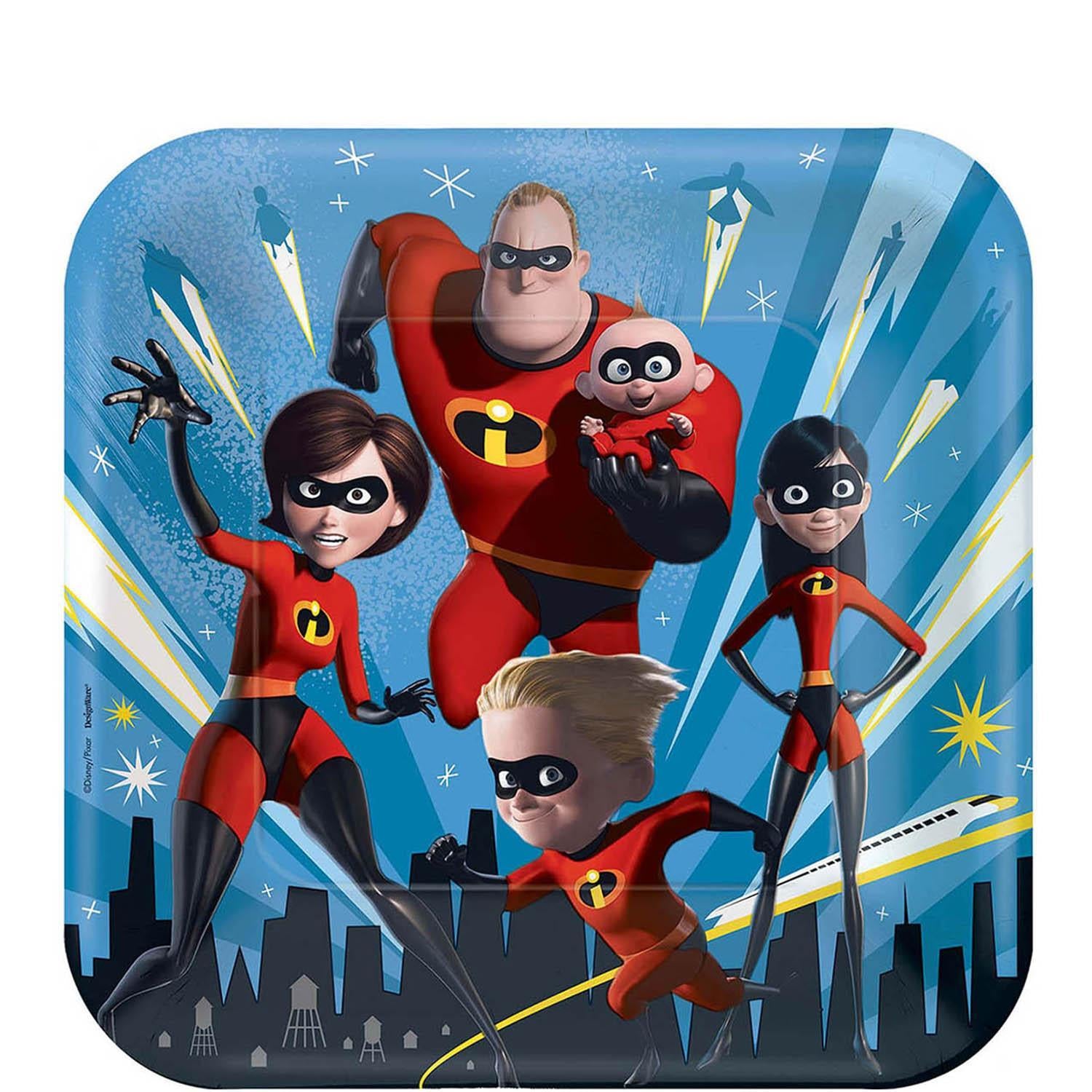 Incredibles 2 Square Paper Plates 9in, 8pcs Printed Tableware - Party Centre - Party Centre