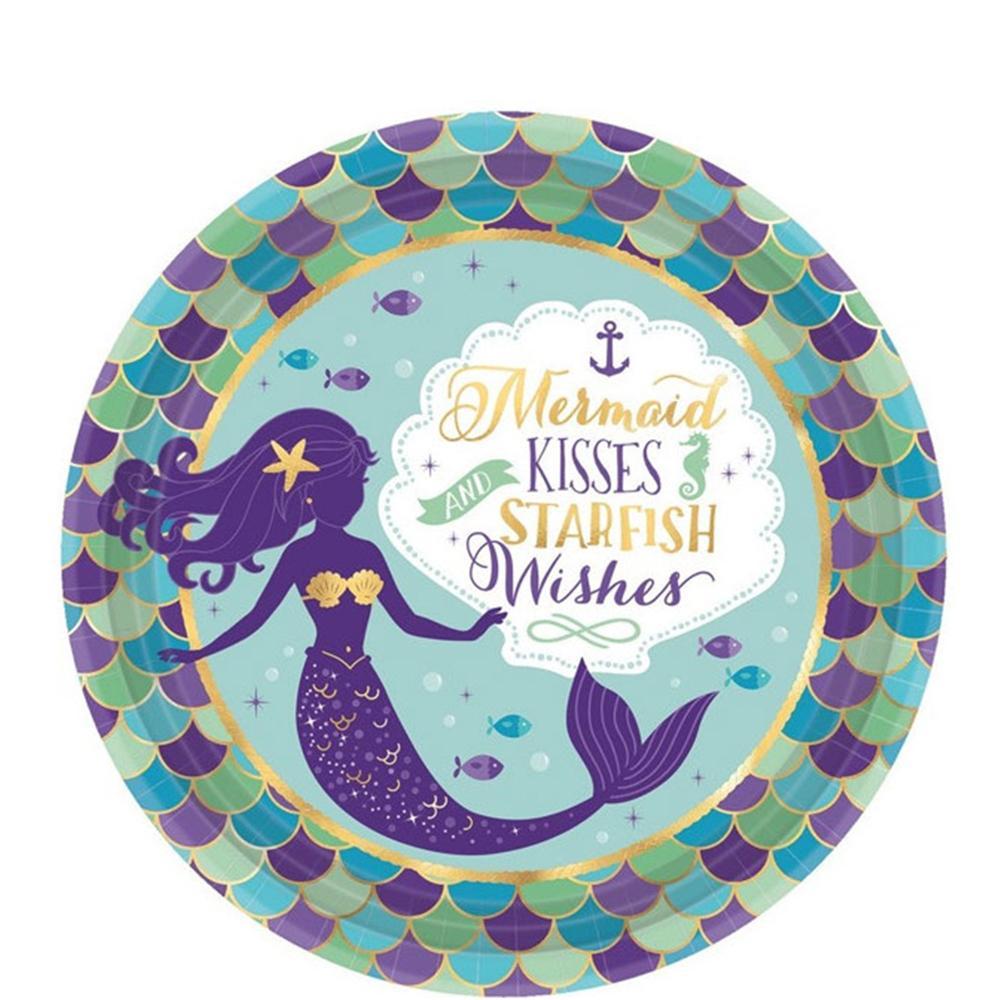 Mermaid Wishes Round Metallic Paper Plates 9in, 8pcs Printed Tableware - Party Centre - Party Centre