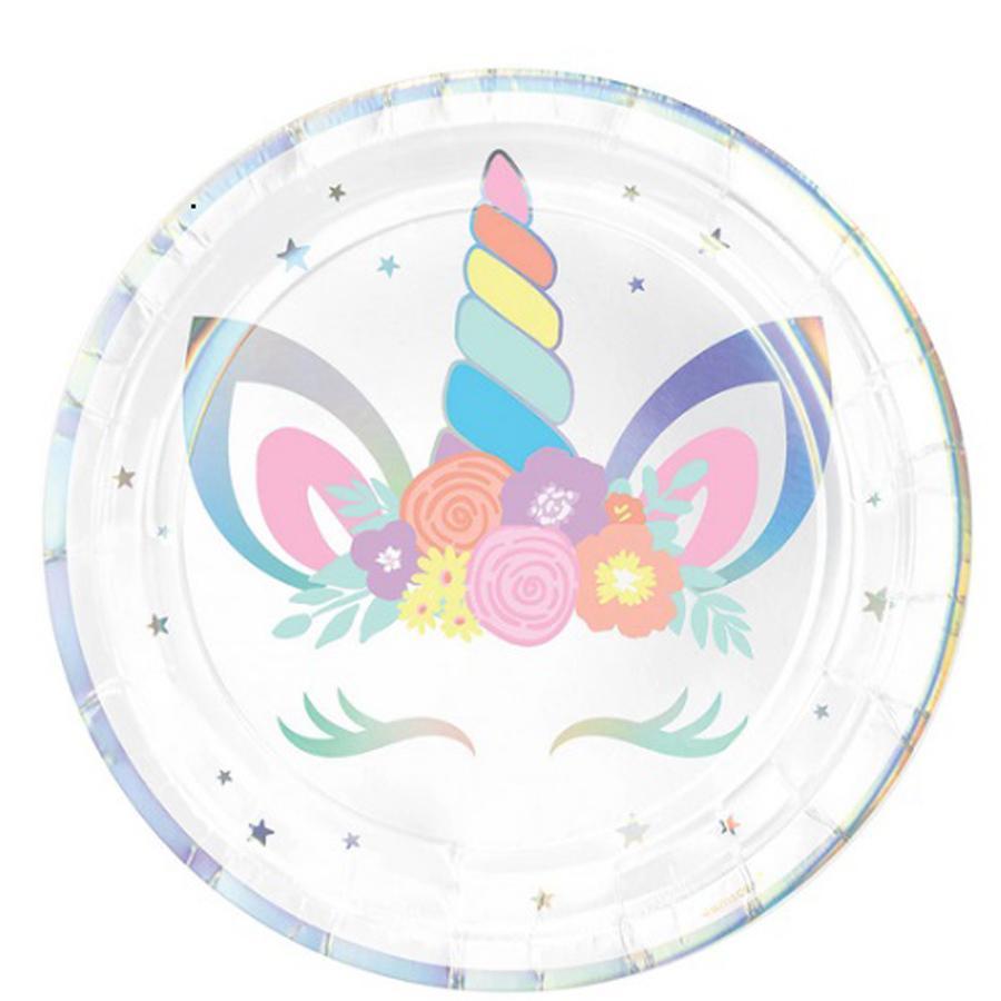Unicorn Party Iridescent Paper Plates 9in, 8pcs Printed Tableware - Party Centre - Party Centre