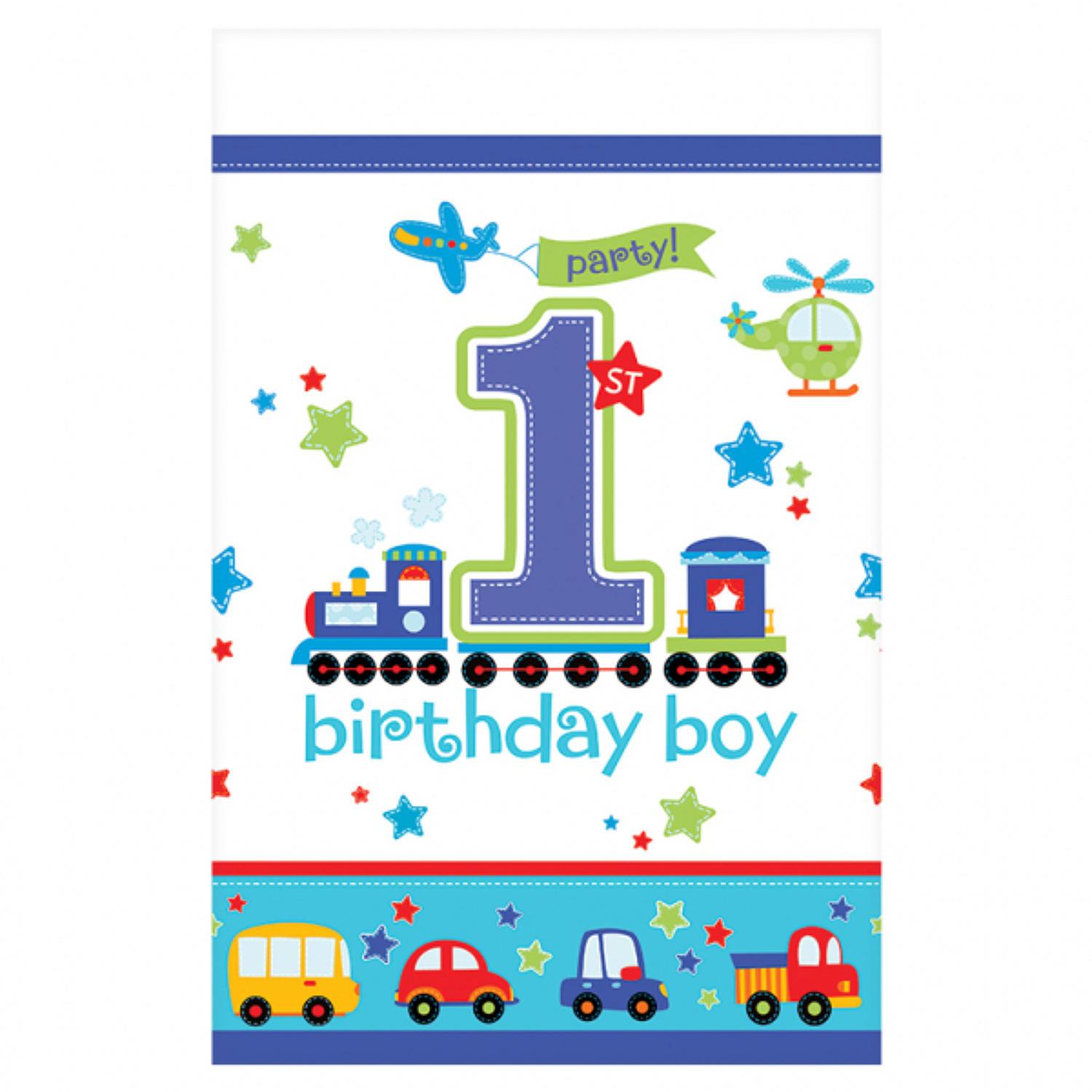 All Aboard 1st Birthday Boy Plastic Tablecover Printed Tableware - Party Centre - Party Centre