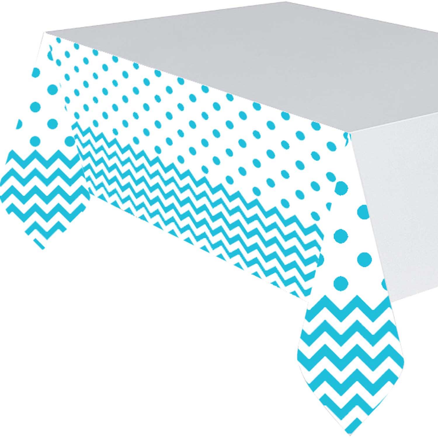 Caribbean Blue Chevron Plastic Table Cover 54x102in Printed Tableware - Party Centre - Party Centre