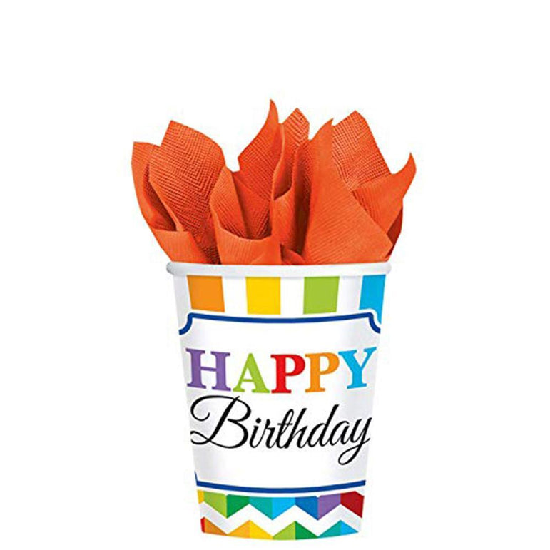 Bright Birthday Paper Cups 9oz, 8pcs Printed Tableware - Party Centre