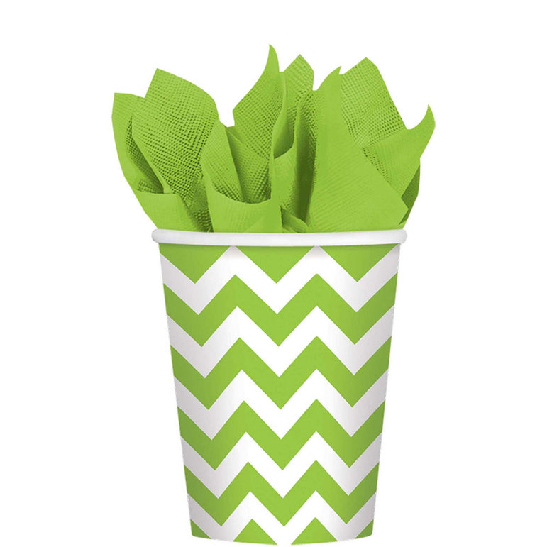 Kiwi Green Chevron Party Paper Cups 9oz 8pcs Printed Tableware - Party Centre