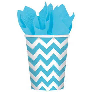 Caribbean Blue Chevron Paper Cups 9oz 8pcs Printed Tableware - Party Centre - Party Centre