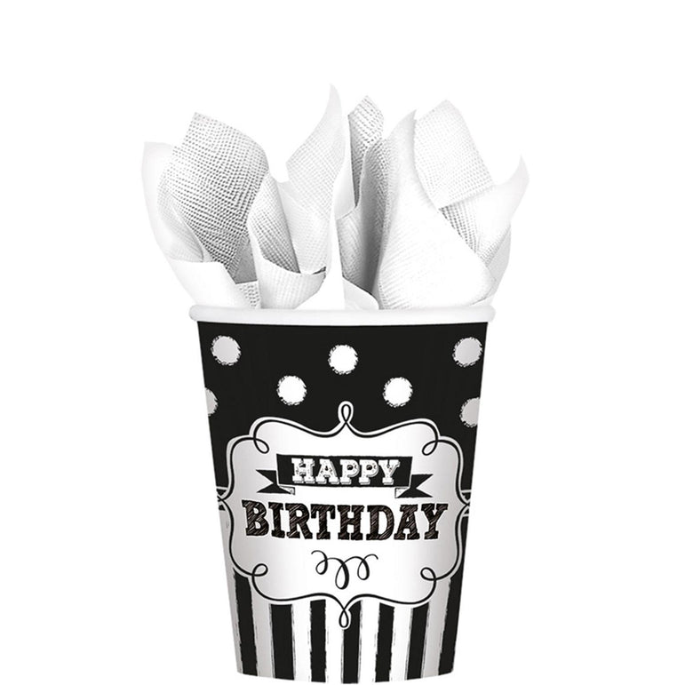 Chalkboard Birthday Paper Cups 9oz, 8pcs Printed Tableware - Party Centre
