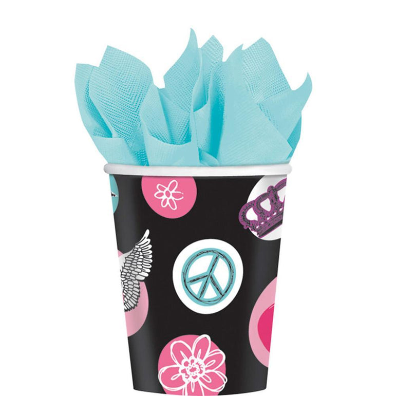 Rocker Princess Cups 9oz, 8pcs Printed Tableware - Party Centre