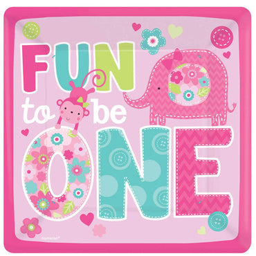 One Wild Girl Square Paper Plates 10in, 8pcs Printed Tableware - Party Centre - Party Centre