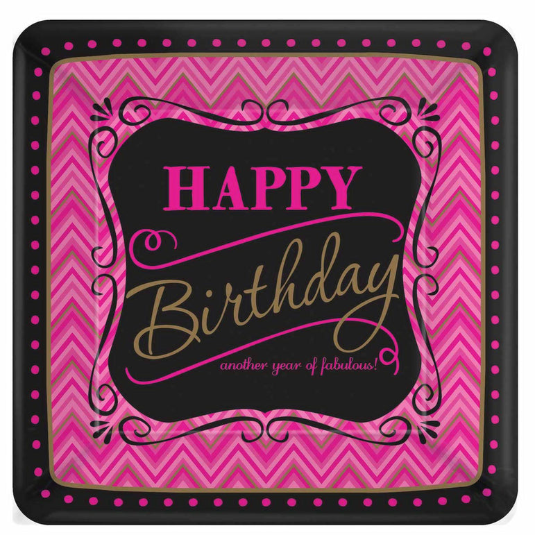 Born To Be Fabulous Square Paper Plates 10in, 8pcs Printed Tableware - Party Centre