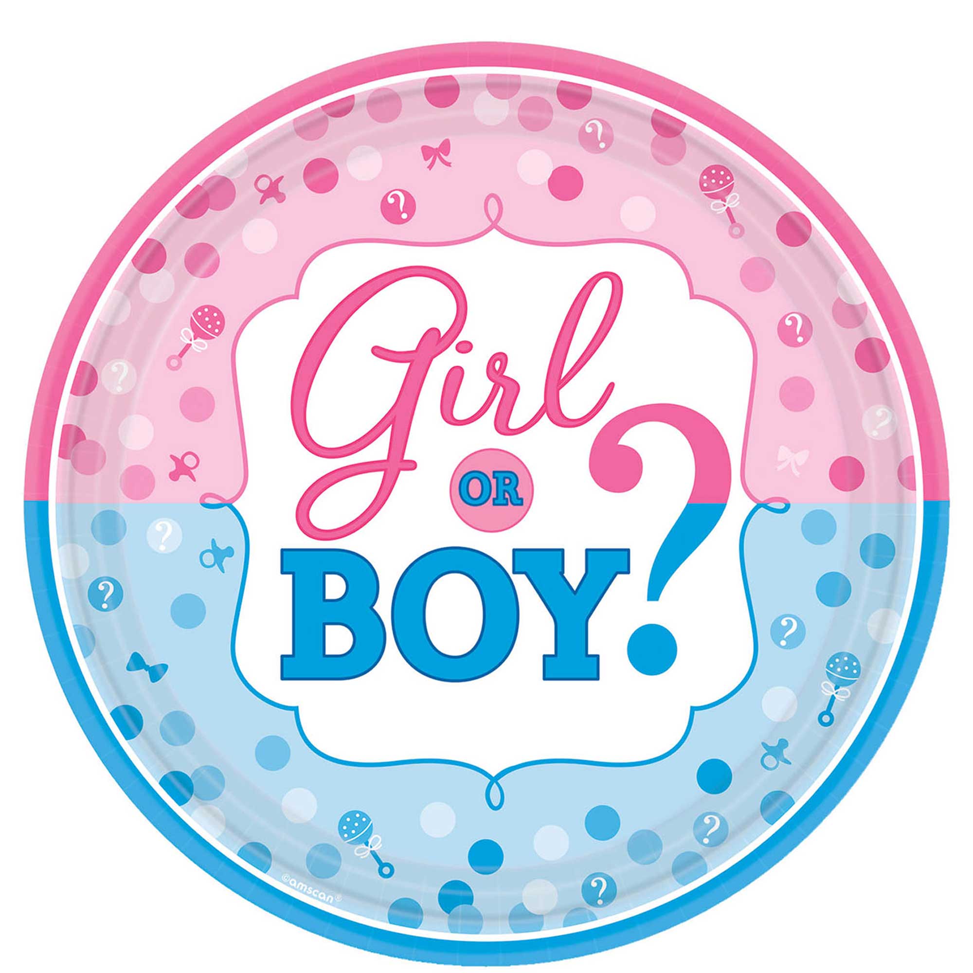 Girl Or Boy? Round Paper Plates 10.50in, 8pcs Printed Tableware - Party Centre - Party Centre