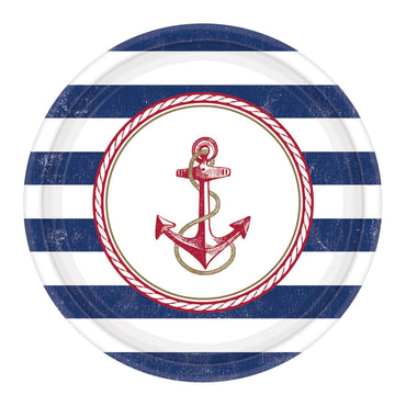 Anchors Aweigh Paper Plates 10.50in, 8pcs Printed Tableware - Party Centre - Party Centre