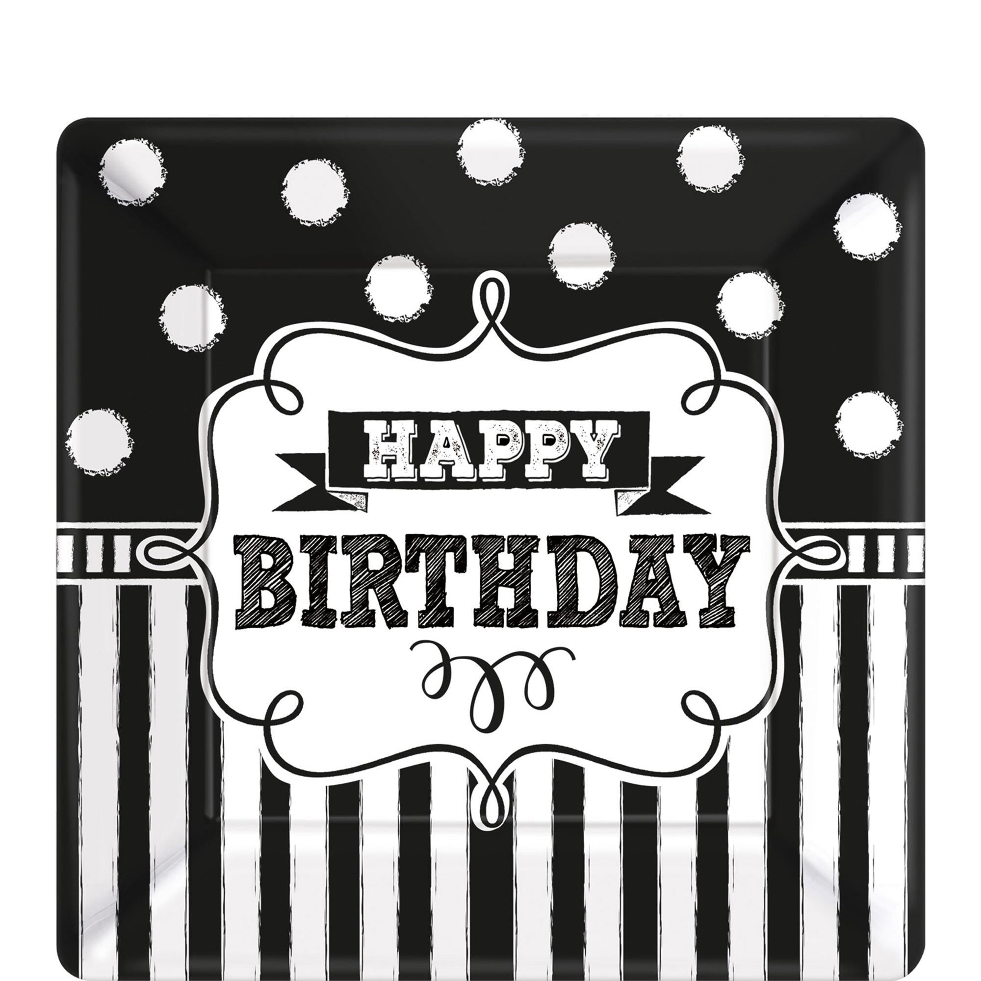 Chalkboard Birthday Square Plates 10in, 8pcs Printed Tableware - Party Centre - Party Centre
