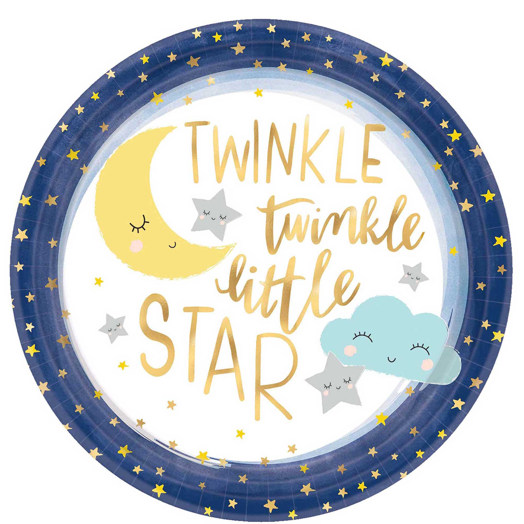 Twinkle Little Star Metallic Paper Plates 10.50in, 8pcs Printed Tableware - Party Centre - Party Centre