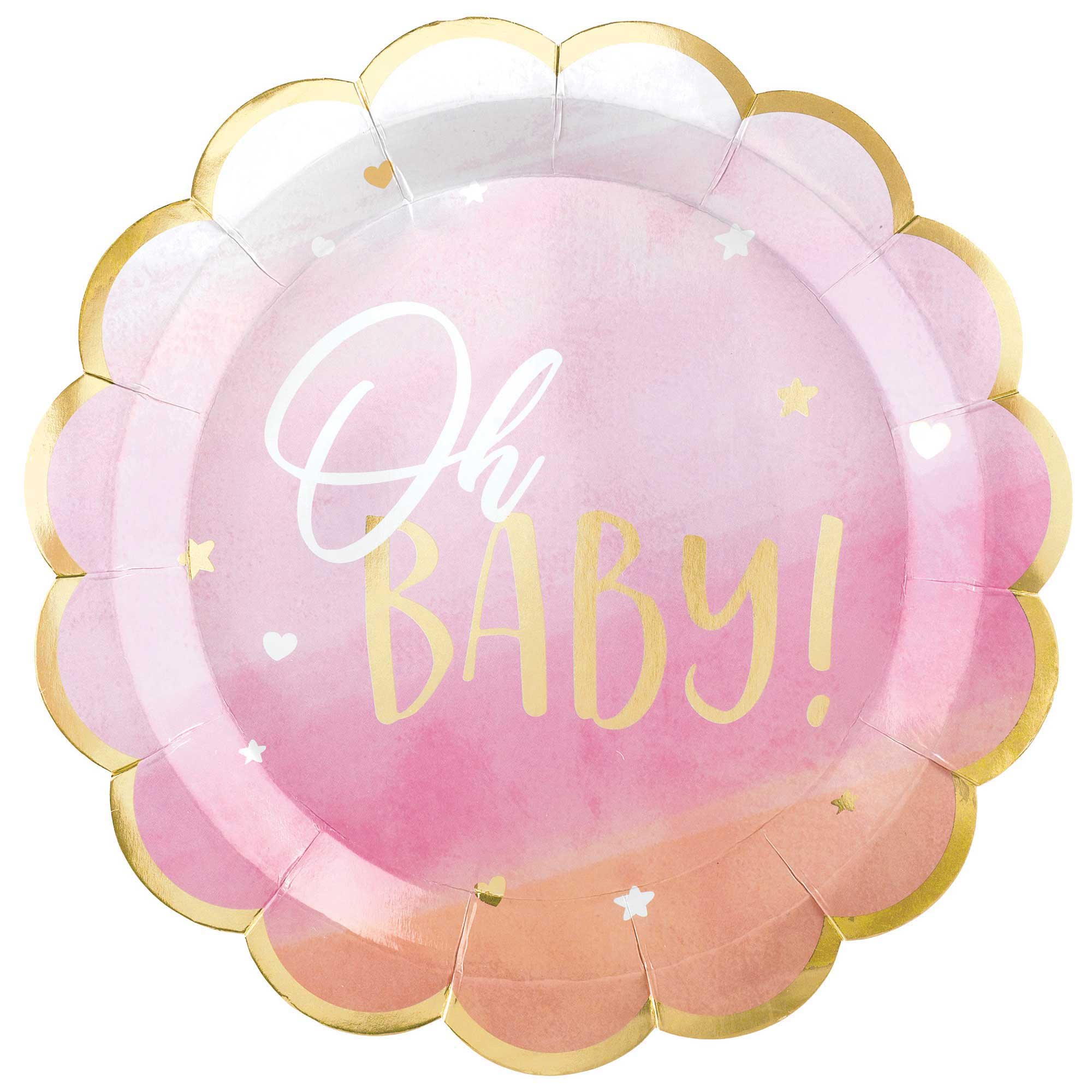 Oh Baby Girl Metallic Shaped Paper Plates 10.5in, 8pcs Solid Tableware - Party Centre - Party Centre
