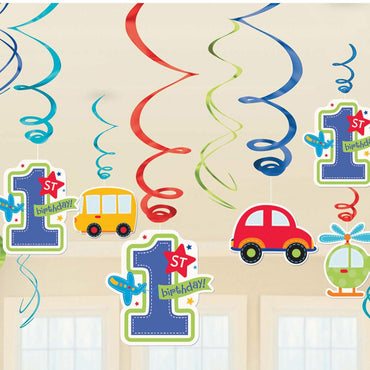 All Aboard Birthday Swirl Decorations 12pcs Decorations - Party Centre - Party Centre