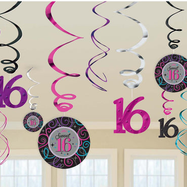 Sweet 16 Swirl Decorations 12pcs Decorations - Party Centre - Party Centre