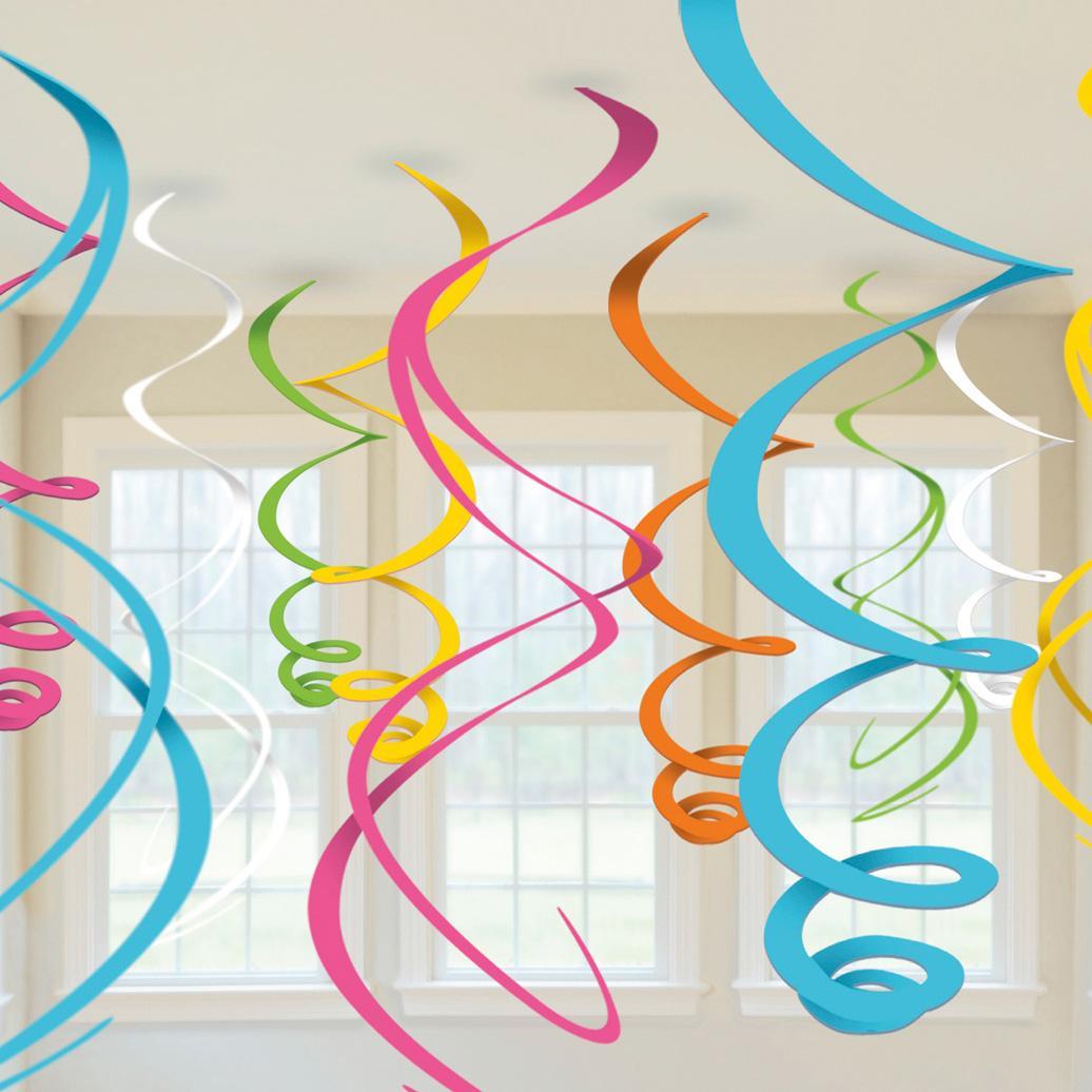 Plastic Swirl Multi Hanging Decoration 22in, 12pcs Decorations - Party Centre - Party Centre