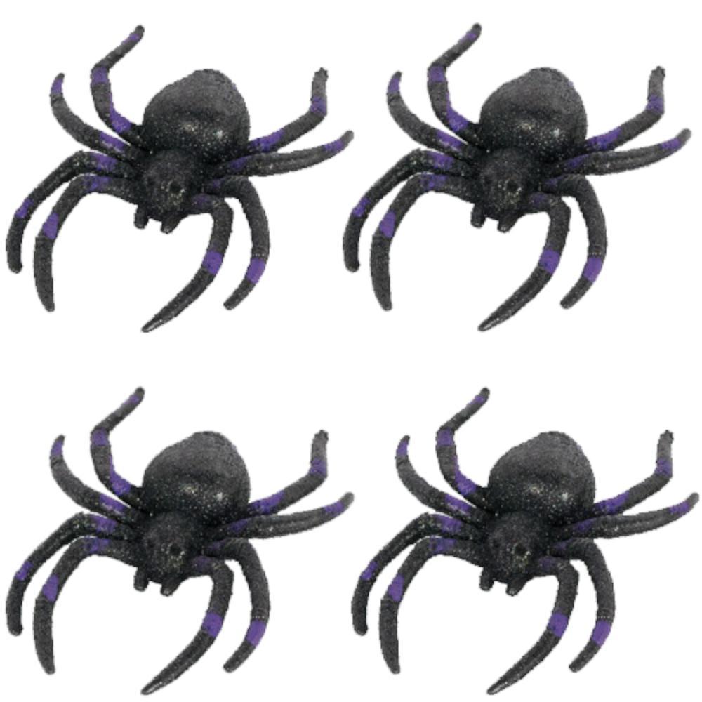 Cemetery Glitter Plastic Spiders 5.50in, 4pcs Decorations - Party Centre - Party Centre