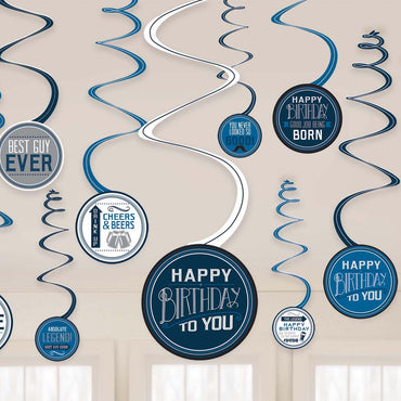 Happy Birthday Man Value Pack Spiral Decorations Decorations - Party Centre - Party Centre