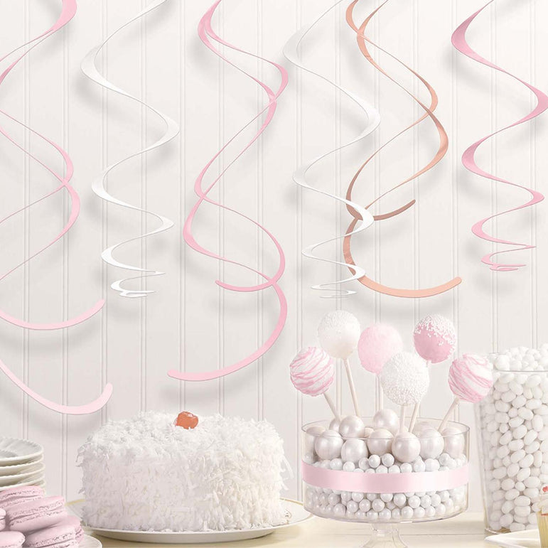 Rose Gold & Blush Swirl Decorations 12pcs Decorations - Party Centre