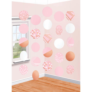 Rose Gold & Blush Hanging Circle Decorations 5pcs Decorations - Party Centre - Party Centre