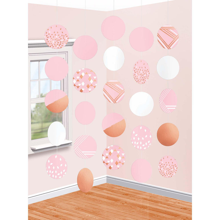 Rose Gold & Blush Hanging Circle Decorations 5pcs Decorations - Party Centre