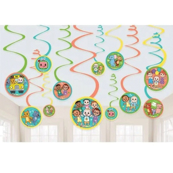 Cocomelon Spiral Decorations with 5in Cutouts Paper - Party Centre