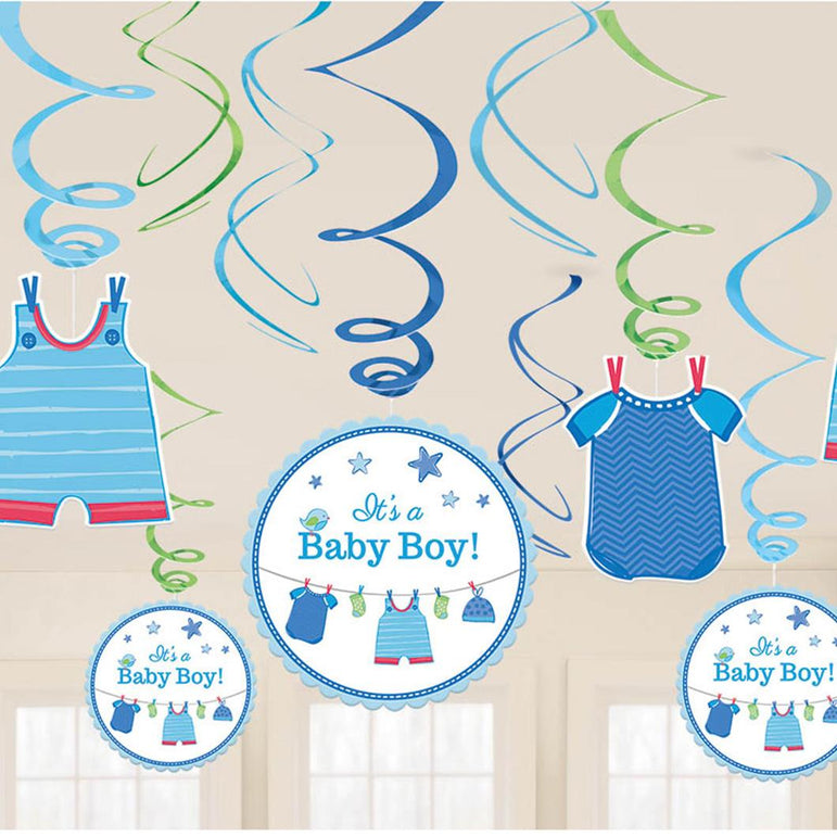 Shower With Love Boy Swirl Decoration Decorations - Party Centre