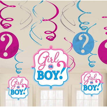 Boy Or Girl? Swirl Decorations 12pcs - Party Centre