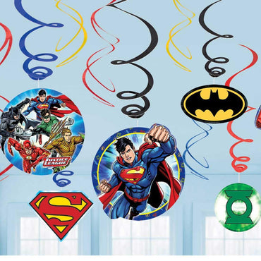 Justice League Swirl Decorations 12pcs Decorations - Party Centre - Party Centre