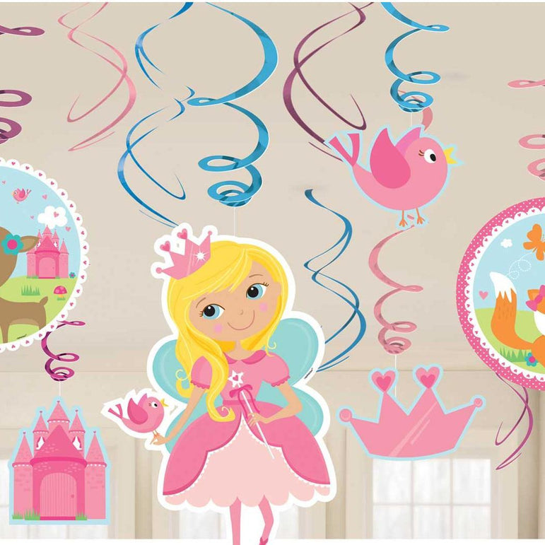 Woodland Princess Swirl Decorations 12pcs Decorations - Party Centre