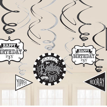 Chalkboard Birthday Value Pack Swirl Decoration 12pcs Decorations - Party Centre - Party Centre