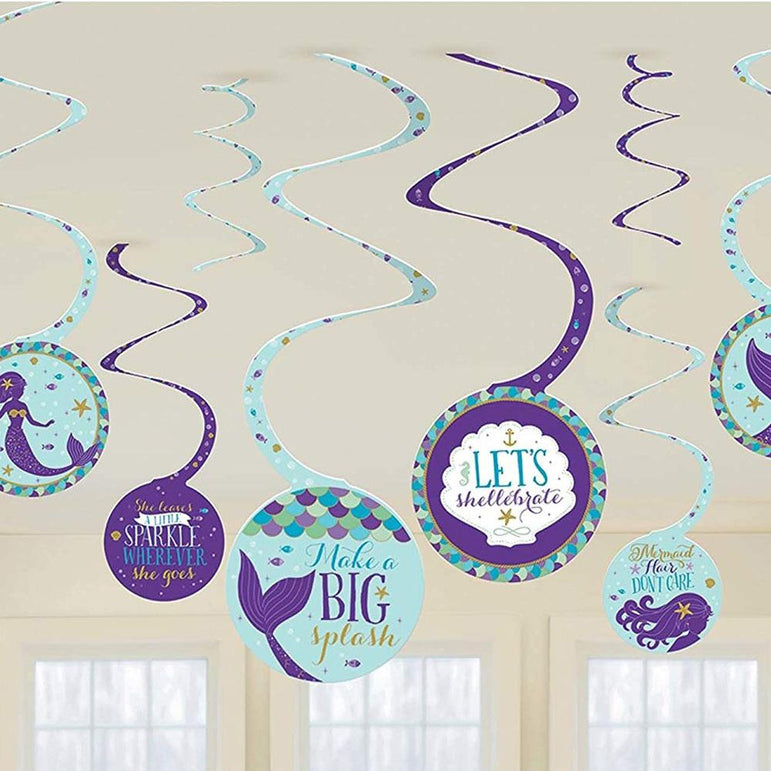 Mermaid Wishes Spiral Decorations 8pcs Decorations - Party Centre